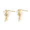 Rack Plating Brass Micro Pave Cubic Zirconia Stud Earring Finding, with Pinch Bails for Half Drilled Beads, Teardrop, Cadmium Free & Lead Free, Real 18K Gold Plated, 12x7x4.5mm, Pin: 0.6mm and 0.8mm