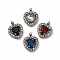 304 Stainless Steel Cubic Zirconia Pendants, with Rhinestone, Heart Charms, Mixed Color, 12.5x10x3.5mm, Hole: 1.8mm