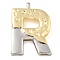 Brass Pendants, Cadmium Free & Nickel Free & Lead Free, Real 18K Gold Plated And Platinum, Letter Charms, Letter R, 28x19.5x3.5mm, Hole: 2.5x1.5mm