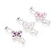 Brass Micro Pave Cubic Zirconia Fold Over Clasps, Butterfly, Silver, Mixed Color, 29x18.5x6mm, Hole: 4mm