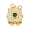 Rack Plating Flower Brass Micro Pave Cubic Zirconia Box Clasps, Long-Lasting Plated, Lead Free & Cadmium Free, 2-Strand, 4-Hole, Golden, 18x15x6.5mm, Hole: 1mm and 1.2mm