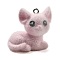 Flocky Resin Pendants, Cat, with Paltinum Iron Loop, Pink, 26x27x17.5mm, Hole: 2mm
