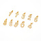 Real 18K Gold Plated Brass Micro Pave Cubic Zirconia Charms, Number 0~9, Cadmium Free & Nickel Free & Lead Free, Mixed, 11x6~7x1.5~2mm, Hole: 2mm