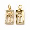 Rack Plating Brass Micro Pave Cubic Zirconia Charms, with Jump Ring, Real 18K Gold Plated, Long-Lasting Plated, Rectangle with Key Charm, Real 18K Gold Plated, 15x7.5x2mm, Hole: 3.6mm