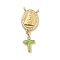 Brass Charms, with Shell, Cadmium Free & Lead Free, Long-Lasting Plated, Oval with Cross, Real 18K Gold Plated, Lime Green, 30mm, Hole: 1.5mm