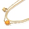 Ion Plating(IP) 304 Stainless Steel Enamel Double Layer Flower & Bees Pendant Necklaces for Women, Real 14K Gold Plated, Orange, 16.34 inch(41.5cm)