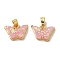 Rack Plating Brass Pendants, with Resin Imitation Opal & Glitter, Long-Lasting Plated, Lead Free & Cadmium Free, Butterfly, Pink, 11.5x15.5x5mm, Hole: 4x2.5mm
