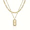 Brass Micro Pave Clear Cubic Zirconia Rectangle with Initial Pendant Double Layer Necklaces for Women, with 201 Stainless Steel Chain, Golden, Letter H, 15.75~19.69 inch(40~50cm)