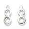 Non-Tarnish 201 Stainless Steel Pendants, Laser Cut, Num 8, Stainless Steel Color, 16x6x0.5mm, Hole: 1.6mm