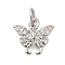 Rack Plating Brass Micro Pave Cubic Zirconia Charms, Lead Free & Cadmium Free, Long-Lasting Plated, Butterfly, Platinum, 10.5x11.5x1.5mm, Hole: 3.5mm