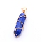 Natural Lapis Lazuli Pendants, with Golden Steel Wire, Hexagon Prism, 43x11x11mm, Hole: 5mm