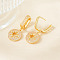 Valentine's Day Brass Clear Cubic Zirconia Flat Round with Hollow Star Hoop Earrings, Golden, 31x13mm