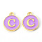 Golden Plated Alloy Enamel Charms, Enamelled Sequins, Flat Round with Letter, Medium Purple, Letter.C, 14x12x2mm, Hole: 1.5mm