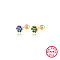 Real 18K Gold Plated 925 Sterling Silver Flower Stud Earrings, with Cubic Zirconia, Dodger Blue, 5mm