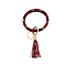 Snakeskin Pattern PU Imitaition Leather Bangle Keychains, Wristlet Keychain with Tassel & Alloy Ring, Red, 200x100mm