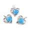 Synthetic Turquoise Pendants, with Platinum Tone Brass Findings, Cadmium Free & Lead Free, Heart, Valentine's Day, 28x26x5mm, Hole: 8x5mm