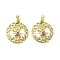 Rack Plating Brass Micro Pave Cubic Zirconia Pendants, Long-Lasting Plated, Real 18K Gold Plated, Lead Free & Cadmium Free, Round with Human, Red, 24.5x22x3mm, Hole: 5x3mm