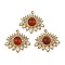 Natural Carnelian(Dyed & Heated) Eye Pendants, 304 Stainless Steel Crystal Rhinestone Charms, Real 18K Gold Plated, PVD Vacuum Plating, 18x19.5x4mm, Hole: 1.5mm