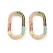 Brass Micro Pave Cubic Zirconia Spring Gate Rings, Long-Lasting Plated, Oval, Colorful, Real 18K Gold Plated, 37x20x4mm