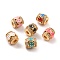 Real 18K Gold Plated Brass Micro Pave Clear Cubic Zirconia Beads, with Enamel, Cadmium Free & Nickel Free & Lead Free, Column with Smile Faces, Mixed Color, 10x10mm, Hole: 3mm