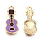 Eco-Friendly Zinc Alloy Pendants, with Enamel, Cadmium Free & Nickel Free & Lead Free, Guitar Shape, Light Gold, Medium Purple, 23x9x2mm, Hole: 2mm
