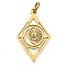 304 Stainless Steel Pendants, with Jump Ring, Rhombus with Eye Charm, Laser Cut, Ion Plating(IP), Real 18K Gold Plated, 23x14x1mm, Hole: 3mm