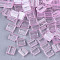 2-Hole Glass Seed Beads, Transparent Spray Painted, with Glitter Powder, Rectangle, Pearl Pink, 5x4.5~5.5x2~2.5mm, Hole: 0.5~0.8mm