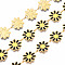 304 Stainless Steel & Enamel Link Chains, with Spool, Unwelded, Real 16K Gold Plated, Nickel Free, Flower, Black, 13.5x10x1mm, about 16.4 Feet(5m)/roll