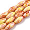 Baking Painted Glass Beads Strands, Swirl Glass Beads, Oval, Gold, 22x10~10.5mm, Hole: 1.5~2.5mm, about 35~37pcs/strand, 30.31 inch(77cm)
