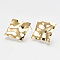 Brass Stud Earring Findings, Cadmium Free & Nickel Free & Lead Free, with Loop, Real 18K Gold Plated, Rhombus, 25x25mm, Hole: 2.5mm, pin: 0.8mm