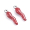 304 Stainless Steel Pendants, Enamelled Sequins, Horn of Plenty/Italian Horn Cornicello Charms, Stainless Steel Color, Dark Red, 17.5x4.5x3.5mm, Hole: 1mm