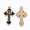 Alloy Enamel Pendants, Cross, Light Gold, Black, 25x14x2mm, Hole: 1.8mm