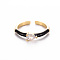 Brass Enamel Cuff Rings, Open Rings, Solitaire Rings, with Clear Cubic Zirconia, Nickel Free, Teardrop, Golden, Black, US Size 7(17.3mm)