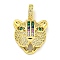 Brass Micro Pave Cubic Zirconia Pendants, Cadmium Free & Nickel Free & Lead Free, Leopard Head Charms, Real 18K Gold Plated, 26x23x8mm, Hole: 7x4.5mm