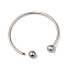 Tarnish Resistant 304 Stainless Steel European Style Bangles Making, Cuff Bangles, End with Removable Round Beads, Stainless Steel Color, Inner Diameter: 2-3/8~2-1/2 inch(6~6.5cm)
