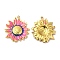 Real 18K Gold Plated 304 Stainless Steel Pendants, with Enamel, Flower Charm, Hot Pink, 23.5x20.5x3mm, Hole: 1.4mm