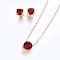 304 Stainless Steel Jewelry Sets, Pendant Necklaces and Stud Earrings, with Cubic Zirconia, Dark Red, Golden, 17.71 inch(45cm), 7x6x4.5mm, Pin: 0.8mm
