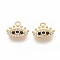 Brass Micro Pave Cubic Zirconia Charms, Nickel Free, Real 18K Gold Plated, Eye, Clear & Black, 8x9.5x2mm, Hole: 1.2mm
