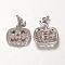 Halloween Brass Cubic Zirconia Pendants, Pumpkin Jack-O'-Lantern, Grade AAA, Cadmium Free & Nickel Free & Lead Free, Real Platinum Plated, 16x13x4mm, Hole: 2mm