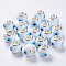 Handmade Lampwork European Beads, Large Hole Beads, with Silver Color Plated Brass Double Cores, Rondelle, Light Sky Blue, 14x11mm, Hole: 5mm
