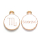Alloy Enamel Pendants, Cadmium Free & Lead Free, Flat Round with Constellation, Light Gold, White, Scorpio, 22x18x2mm, Hole: 1.5mm