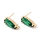 K9 Glass Stud Earring Teardrop Findings, with Light Gold Tone Brass Findings, Cadmium Free & Nickel Free & Lead Free, Emerald, 19x8mm, Hole: 1.2mm, Pin: 0.8mm