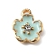 Alloy Enamel Pendants, with Crystal Rhinestone, Peach Blossom, Aquamarine, 15x12x3.5mm, Hole: 2mm