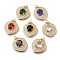 Brass with K9 Glass & Rhinestone Pendants, Light Gold, Oval with Heart Charms, Mixed Color, 24.5x18.5x7mm, Hole: 1.8mm