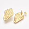 304 Stainless Steel Stud Earring Findings, with Loop and Ear Nuts/Earring Backs, Kite, Golden, 30.5x20.5mm, Hole: 4mm, Pin: 0.8mm