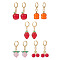 Fruit Handmade Lampwork Pendants Dangle Earrings, with Brass Leverback Earring Findings, Golden, Apple/Peach/Cherry/Persimmon/Strawberry Pattern, Mixed Color, 34~36.5mm, Pendants: 15~22x12~18x10~14mm, Pin: 0.8mm
