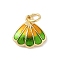 Brass Enamel Shell Shaped Charms, with Jump Rings, Rack Plating, Long-Lasting Plated, Lead Free & Cadmium Free, Real 18K Gold Plated, Green, 12.5x12.5x3mm, Hole: 3.5mm