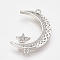 Brass Micro Pave Cubic Zirconia Links, Clear, Moon with Star, Cadmium Free & Lead Free, Platinum, 27.5x18x2mm, Hole: 1.5mm