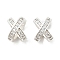 Brass Micro Pave Cubic Zirconia Beads, Letter X, Rack Plating, Cadmium Free & Lead Free, Long-Lasting Plated, Silver, 10x8x8.5mm, Hole: 4.5x2.4mm and 5x5mm