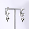 Vintage Stainless Steel C-shaped with Heart Dangle Stud Earrings, Silver, 30x15mm